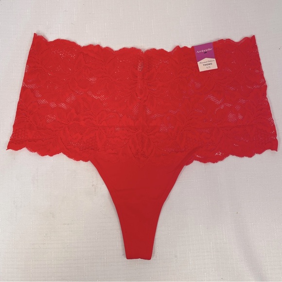 Ambrielle Vibrant Red Lace Thong Panties NEW - Picture 1 of 5